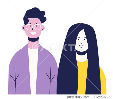 couple in casual clothes standing together young man woman portrait horizontal 112450728