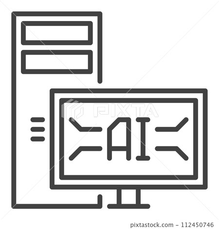 Artificial Intelligence Desktop Computer vector AI icon or sign in thin line style 112450746