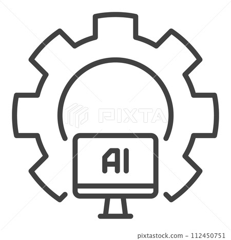 Artificial Intelligence Computer inside Cog Wheel vector AI icon or sign in thin line style Artificial Intelligence Computer inside Cog Wheel vector AI icon or sign in thin line style 112450751