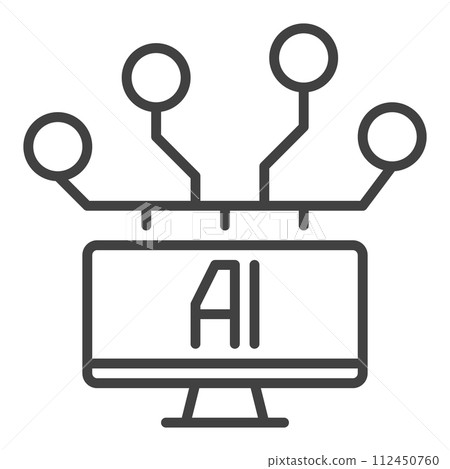 Computer with AI vector Artificial Intelligence linear icon or symbol 112450760