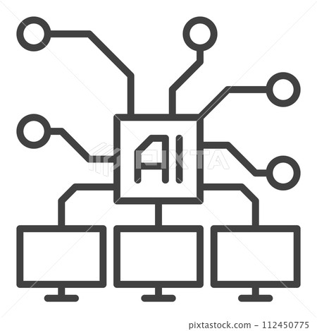 Computers connected with AI vector Artificial Intelligence linear icon or symbol 112450775