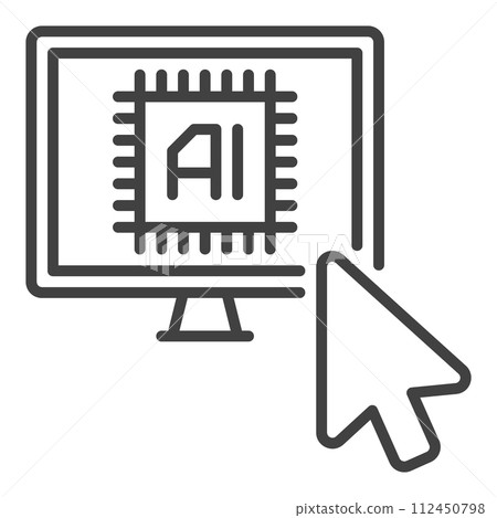 Mouse Cursor on Ai Computer vector Artificial Intelligence linear icon or symbol 112450798