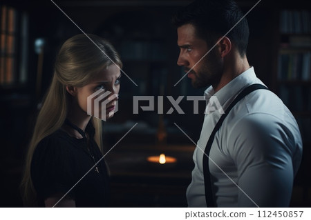 Family quarrel, negative interpersonal relationships, hatred and disregard for each other's respect, scandals and clashes in a married couple, husband and wife, boyfriend and girlfriend, 112450857