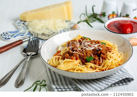 Classic linguini with Sauce Bolognese. Classic linguini with Sauce Bolognese. 112450901