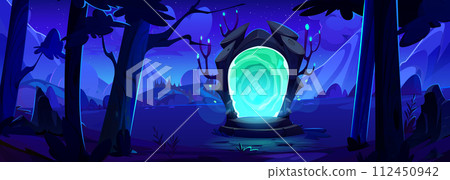 Door with stone sills and magic green glow portal Door with stone sills and magic green glow portal 112450942