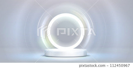 Round podium on white light circle background Round podium on white light circle background 112450967