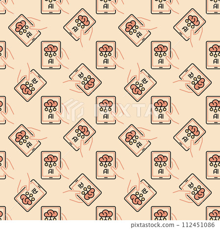 Hand holding AI Smartphone vector Artificial Intelligence colored Seamless Pattern Hand holding AI Smartphone vector Artificial Intelligence colored Seamless Pattern 112451086