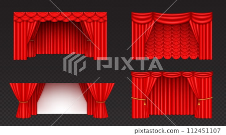 Theatre or cinema stage red curtain with folds. Theatre or cinema stage red curtain with folds. 112451107