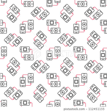 Two AI Smartphones vector Artificial Intelligence in Phones linear Seamless Pattern 112451133