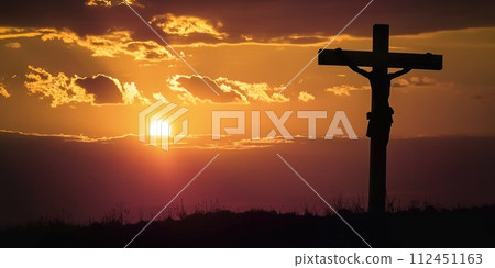 Good Friday, Jesus Christ on the crucifixion, a poignant symbol of sacrifice, redemption, and the profound Christian narrative. Good Friday, Jesus Christ on the crucifixion, a poignant symbol of sacrifice, redemption, and the profound Christian narrative. 112451163