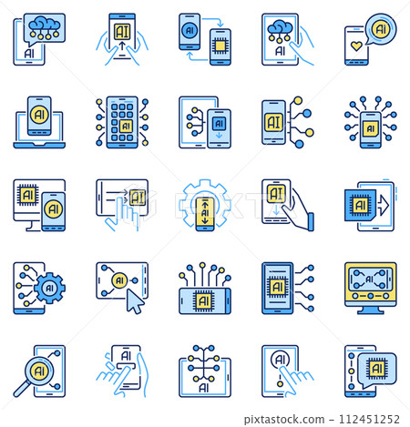 AI Smartphone colored icons set. Smart Phone with Artificial Intelligence concept signs 112451252