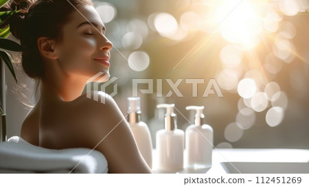 Aesthetic odyssey into self-care cosmetology, spa, skincare, makeup, facials, healthy aging , indulgence, , makeup artistry, facials, body care graceful journey into healthy aging, timeless beauty . 112451269