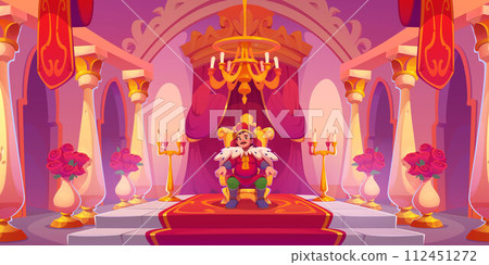 King with crown sitting on throne in castle King with crown sitting on throne in castle 112451272