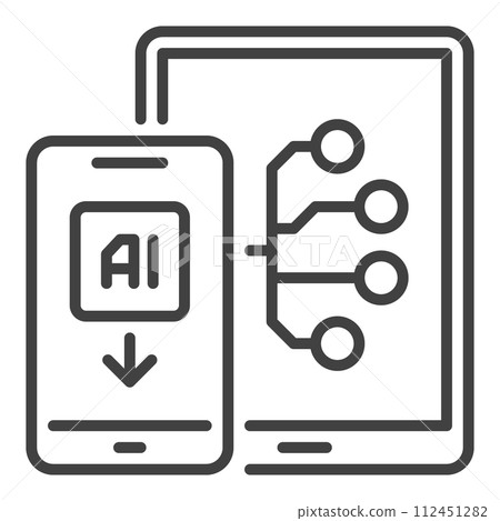 AI Smartphone with Tablet vector Artificial Intelligence outline icon or symbol 112451282