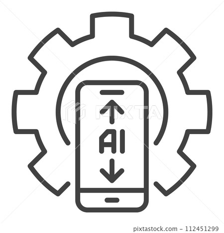 Cog Wheel and AI Smartphone vector Artificial Intelligence in Phone Settings outline icon or symbol 112451299