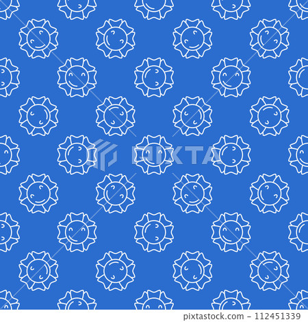 Beautiful Flower vector outline blue seamless pattern in Groovy style 112451339
