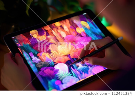 Close up of a Graphic Designer hand drawing on a digital tablet Close up of a Graphic Designer hand drawing on a digital tablet 112451384