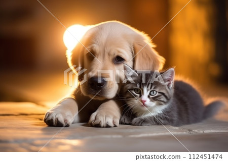 Puppy and kitten Generative AI 112451474