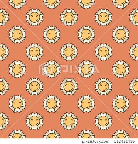 Hippy Flower vector colored seamless pattern in Groovy style 112451480