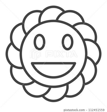 Happy Round Smiling Flower vector outline icon or symbol in Groovy style 112451559