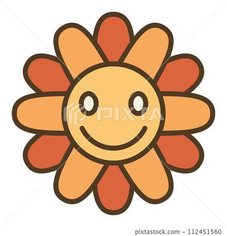 Hippie Flower with Cute Smiling Face vector Hippie Retro style colored icon or sign Hippie Flower with Cute Smiling Face vector Hippie Retro style colored icon or sign 112451560