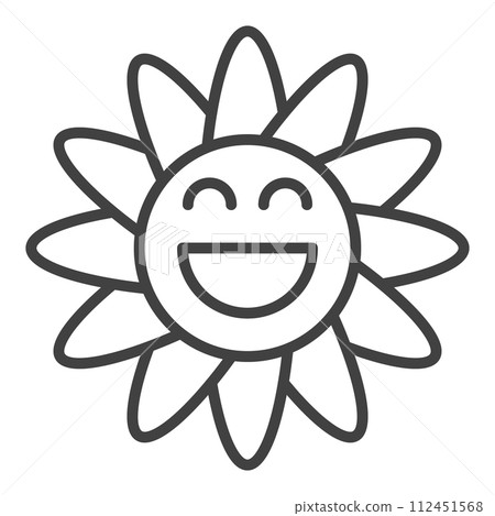 Retro Funny Smiling Daisy Flower vector outline minimal icon or symbol in Groovy style Retro Funny Smiling Daisy Flower vector outline minimal icon or symbol in Groovy style 112451568