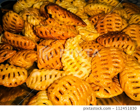 A picture of fish shape cookies with selective focus 112451830