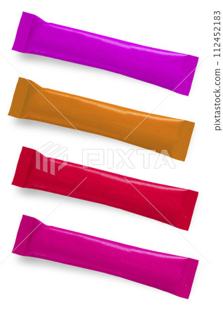Set of colored packages isolated on white background with clipping path 112452183