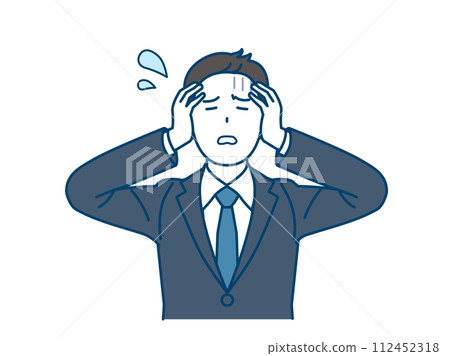 A male office worker who is having trouble holding his head, a businessman A male office worker who is having trouble holding his head, a businessman 112452318