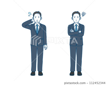 一位表情困擾的男性辦公室職員，一位商人 112452344