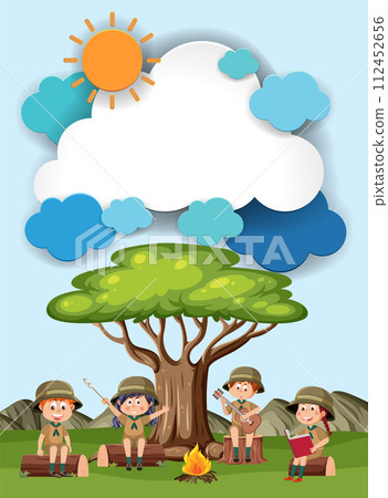 Happy Kids Camping Adventure Illustration 112452656