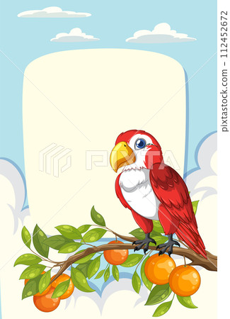 Colorful Parrot on a Fruit Branch Colorful Parrot on a Fruit Branch 112452672