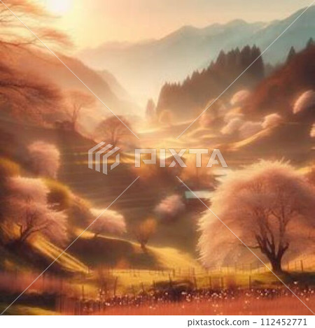 Rice terraces covered in morning mist at dawn 112452771