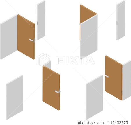 等距門各種開閉方向圖片素材 112452875