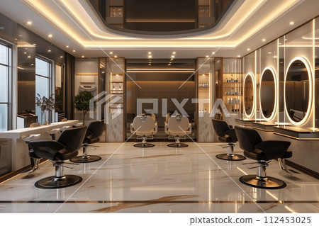 A salon with a modern design and a lot of mirrors 112453025