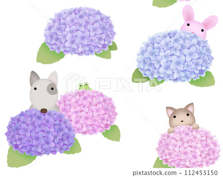 繡球花與動物無縫圖案 B-1 (PNG) 112453150