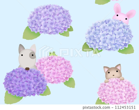 繡球花與動物無縫圖案 B-2 112453151