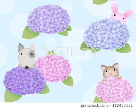 繡球花與動物無縫圖案 B-3（圓點） 112453152