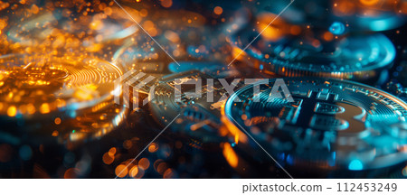 A close up of a bunch of coins with the word Bitcoin on the bottom right A close up of a bunch of coins with the word Bitcoin on the bottom right 112453249