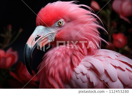 Close up pink flamingo portrait 112453280