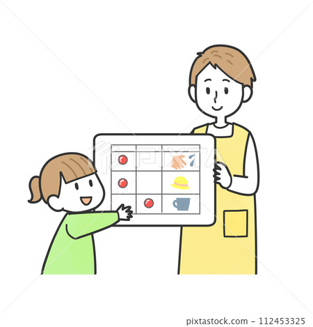 使用白板準備的女孩和托兒所老師 112453325