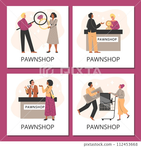 Pawnshop concept posters set. Pawnshop concept posters set. 112453668