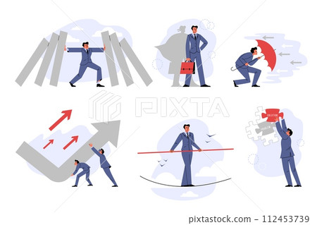 Set of businessmen and arrows flat style, vector illustration 112453739