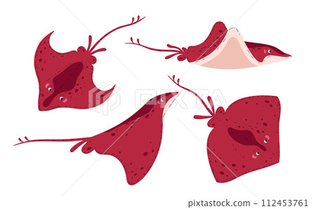 Set of red swimming stingrays flat style, vector illustration 112453761