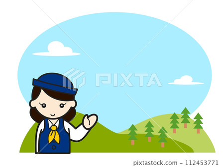 Guide, blue sky and mountains 112453771