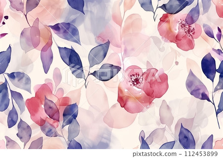 AI-generated content. A watercolor painting of flowers with blue and pink colors 112453899