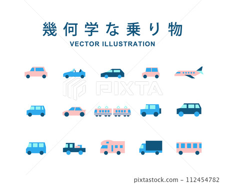 Geometric vehicle illustration set _ vector colorful flat 112454782
