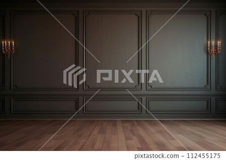 dark brown classic wall background with parquet floor 112455175