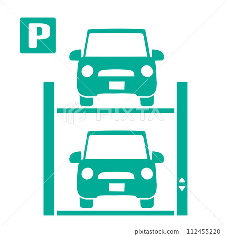 Housing, car, mechanical parking icon, pictogram symbol for real estate, construction, and condominiums Housing, car, mechanical parking icon, pictogram symbol for real estate, construction, and condominiums 112455220