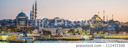 Yeni Cami New Mosque in Eminonu Istanbul, Turkey BANNER, LONG FORMAT 112455398